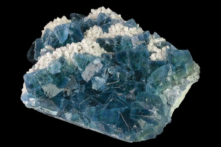 Cubic, Blue-Green Fluorite Crystals on Quartz - China #142375